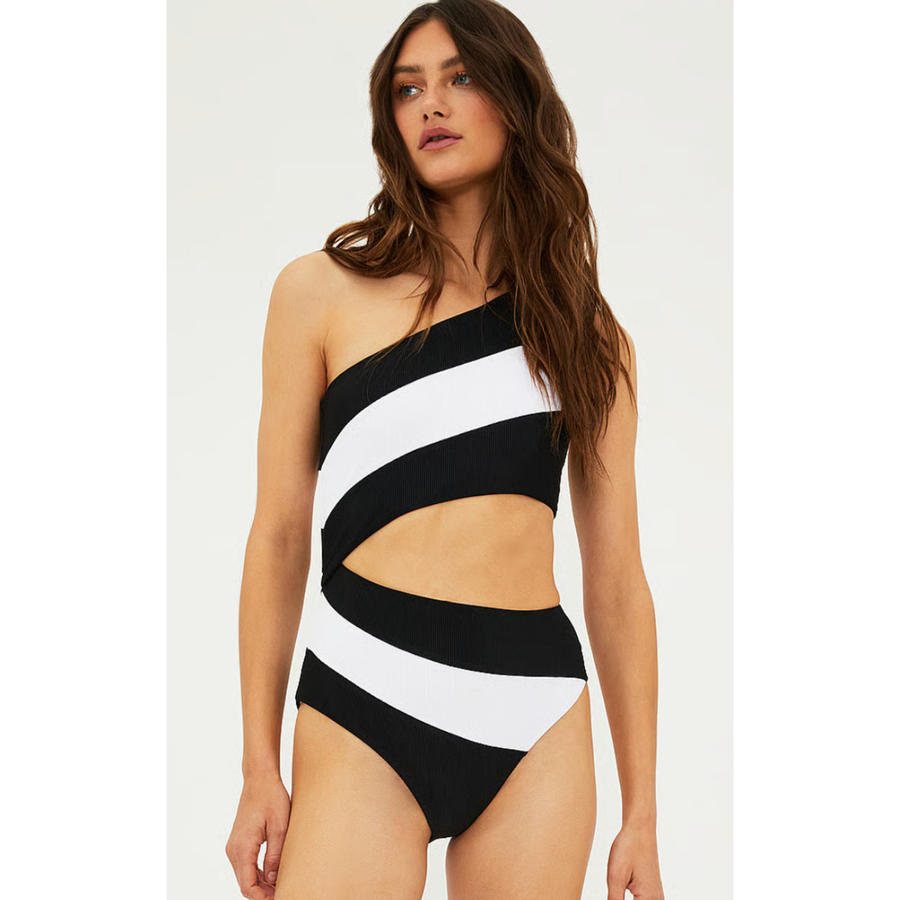 BEACH RIOT BLACK WHITE COLORBLOCK JOYCE STRIPE ONE PIECE SWIMSUIT FREE PEOPLE XS
